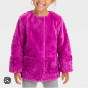 NEW Cat & Jack Magenta Faux Fur Lined Coat Girls Sz 2T